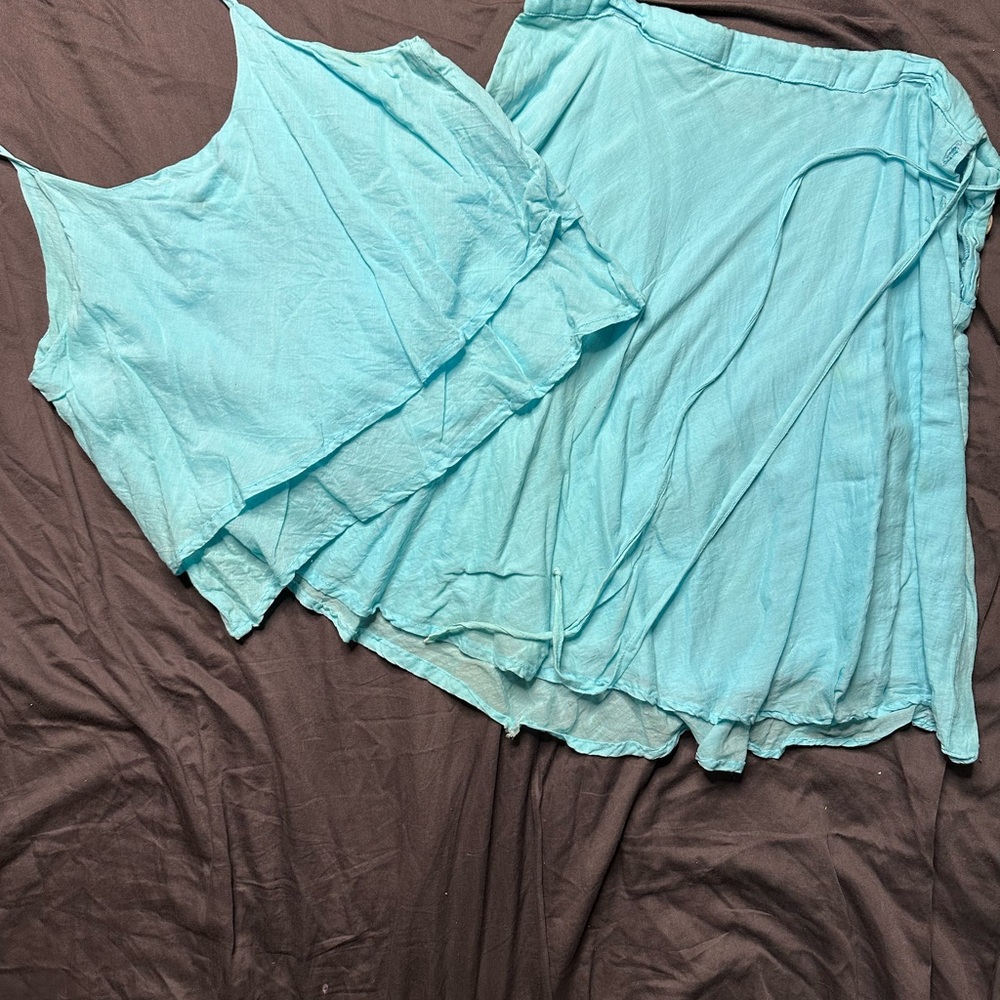 Chic Aqua Blue Skirt Set